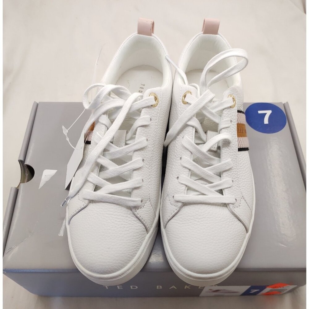 Ted Baker Womens White Leather Lace Up Casual Designer Shoes Size 7 Premium